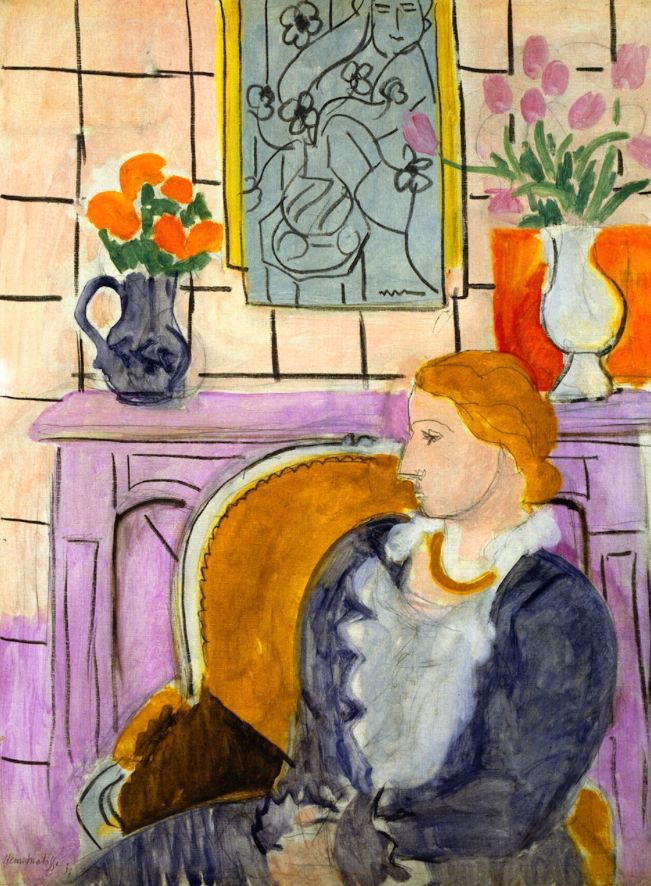 Blue Dress in Ocher Armchair (1937) Henri Matisse tablo - Dekolata