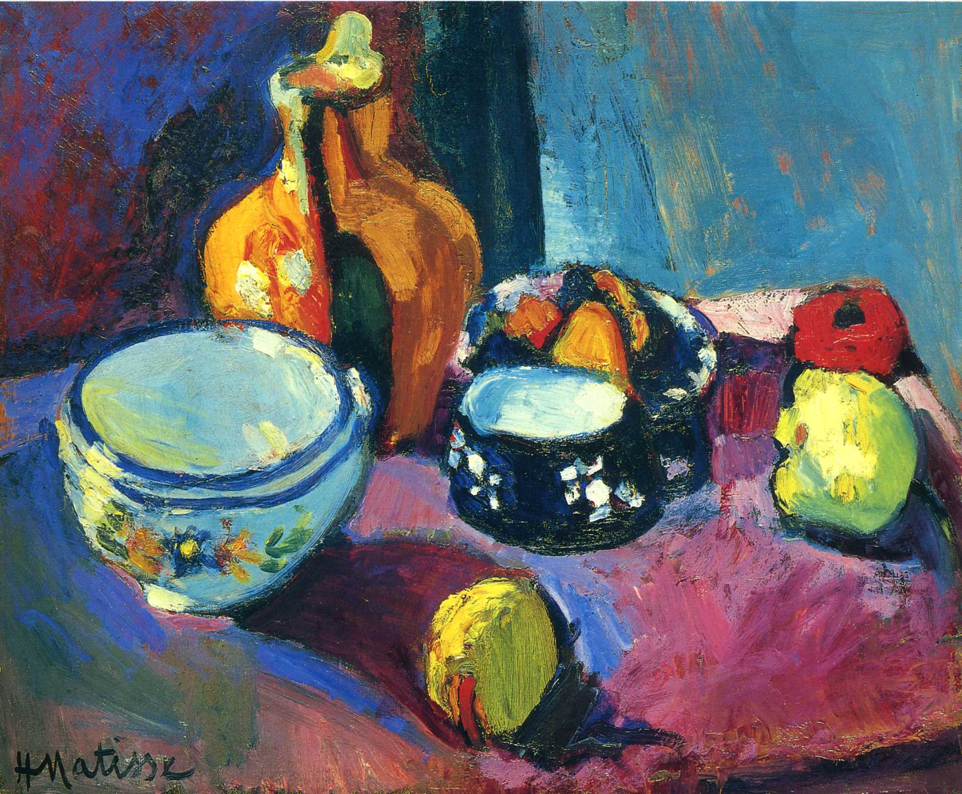 Dishes and Fruit on a Red and Black Carpet (1901) Henri Matisse tablo - Dekolata