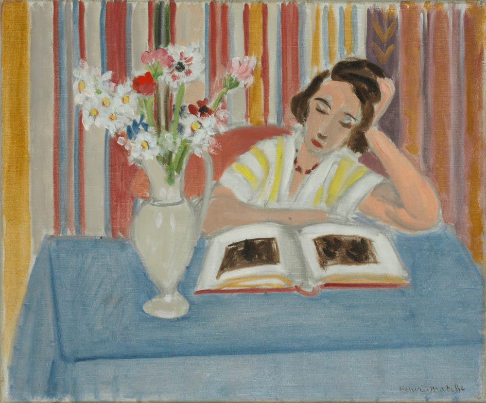 Girl Reading, Vase of Flowers (1922) Henri Matisse tablo - Dekolata