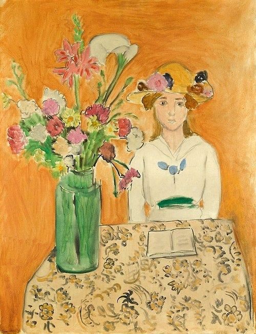 Girl in White with a Bouquet (1919) – Henri Matisse Tablo
