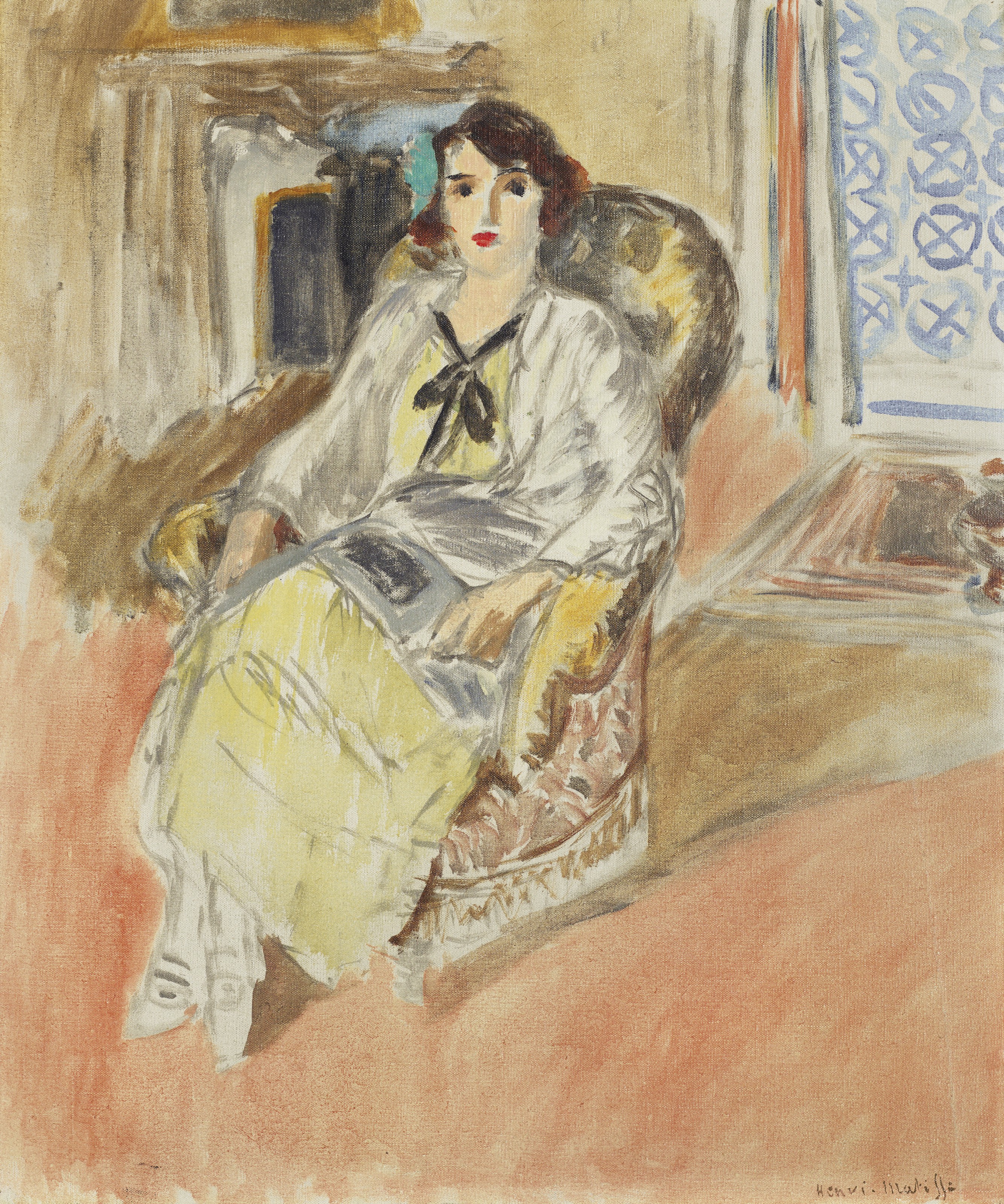 Jeune Fille Assise Robe Jaune (1921) Henri Matisse tablo - Dekolata