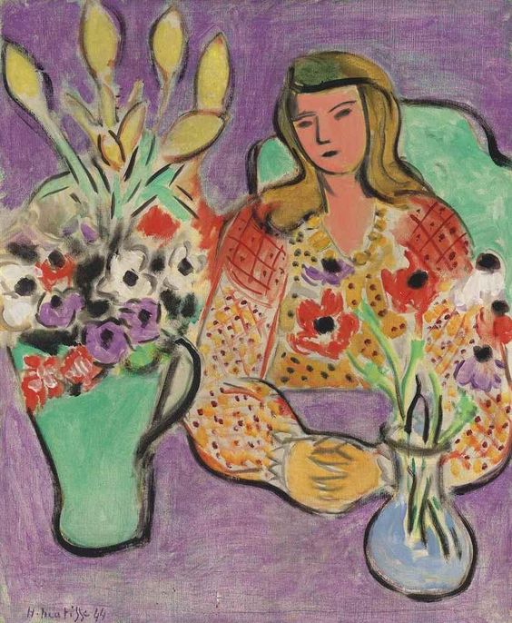 Jeune Fille Aux Anemones Sur Fond Violet (1944) Henri Matisse tablo - Dekolata