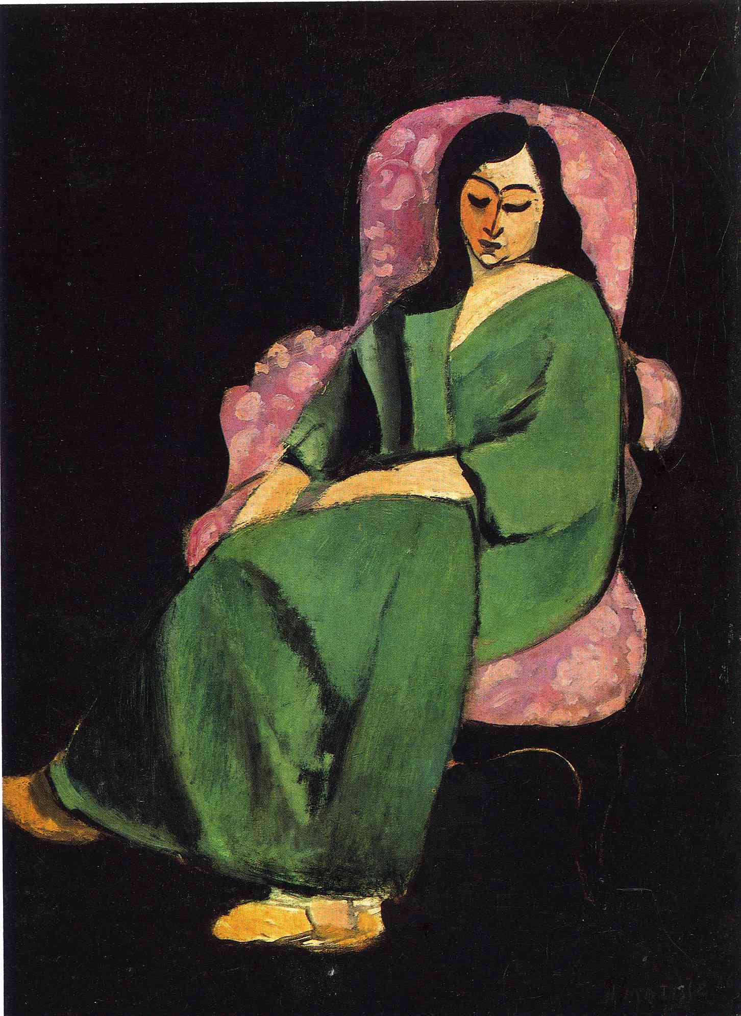 Lorette in a Green Robe against a Black Background (1916) Henri Matisse tablo - Dekolata