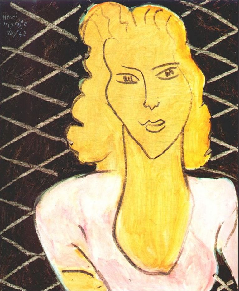 Ochre Head, Lozenge Background (1942) Henri Matisse tablo - Dekolata