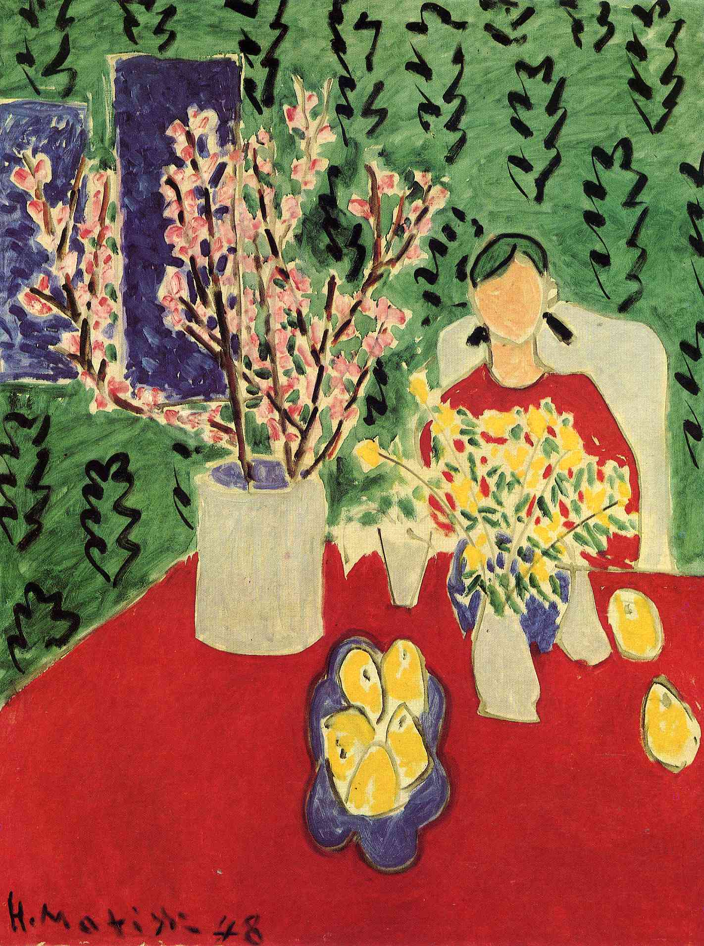 Plum Blossoms, Green Background (1948) Henri Matisse tablo - Dekolata