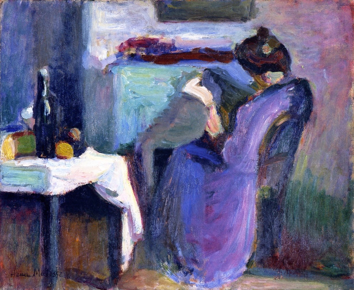 Reading Woman In Violet Dress (1898) – Henri Matisse Tablo