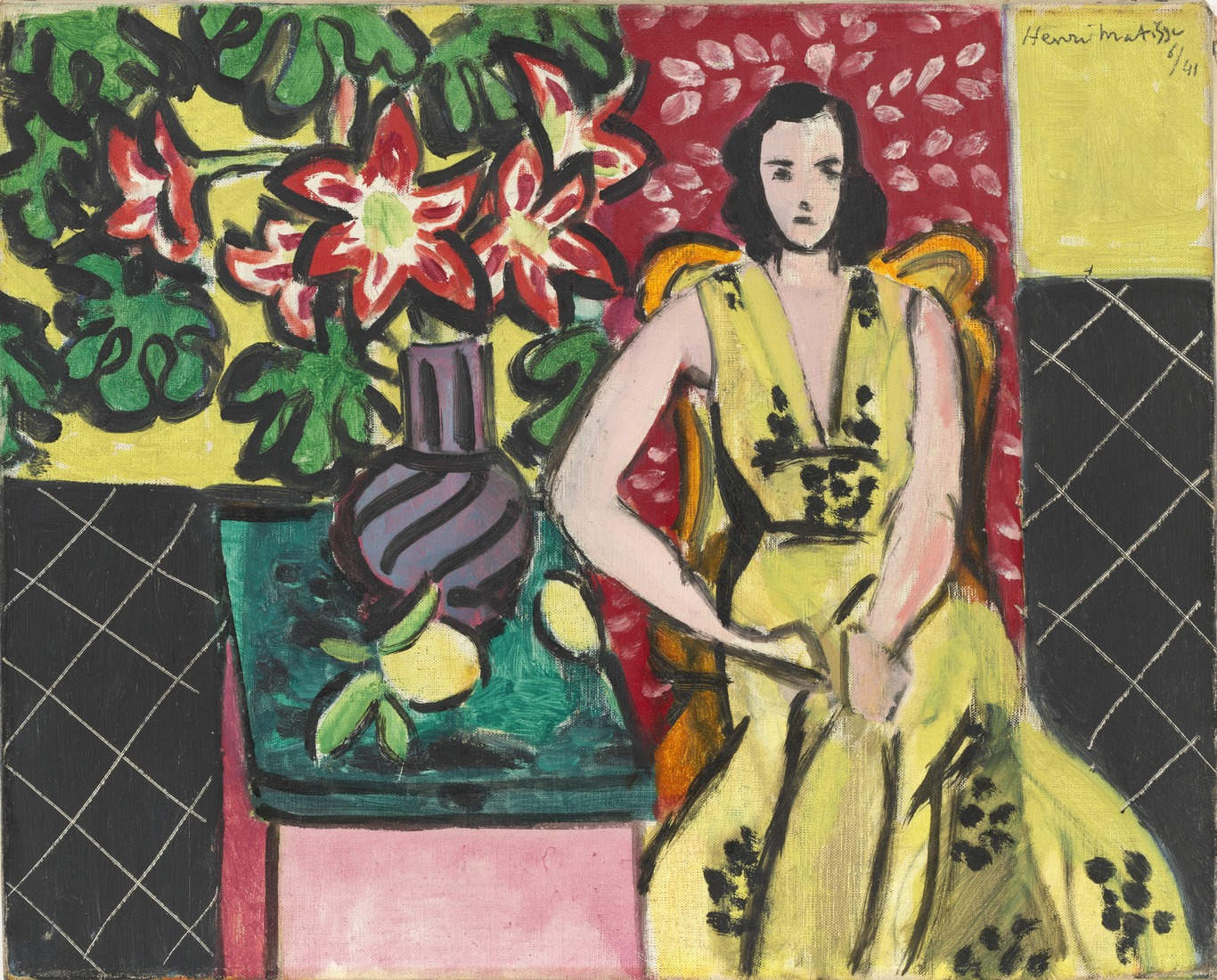 Seated Woman with a Vase of Amaryllis (1941) Henri Matisse tablo - Dekolata
