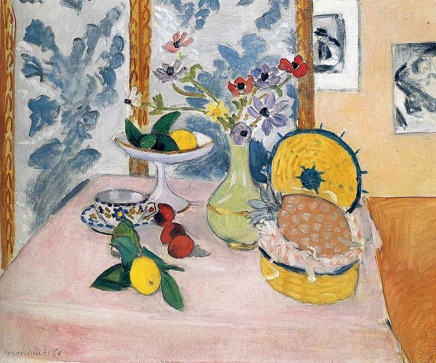Still LIfe, Pineapples, Fruit Bowl, Fruit, Vase of Anemones (1925) – Henri Matisse Tablo