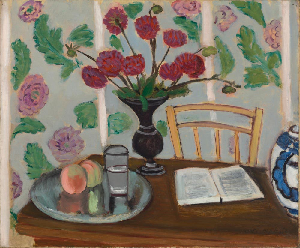 Still Life, Bouquet of Dahlias and White Book (1923) Henri Matisse tablo - Dekolata