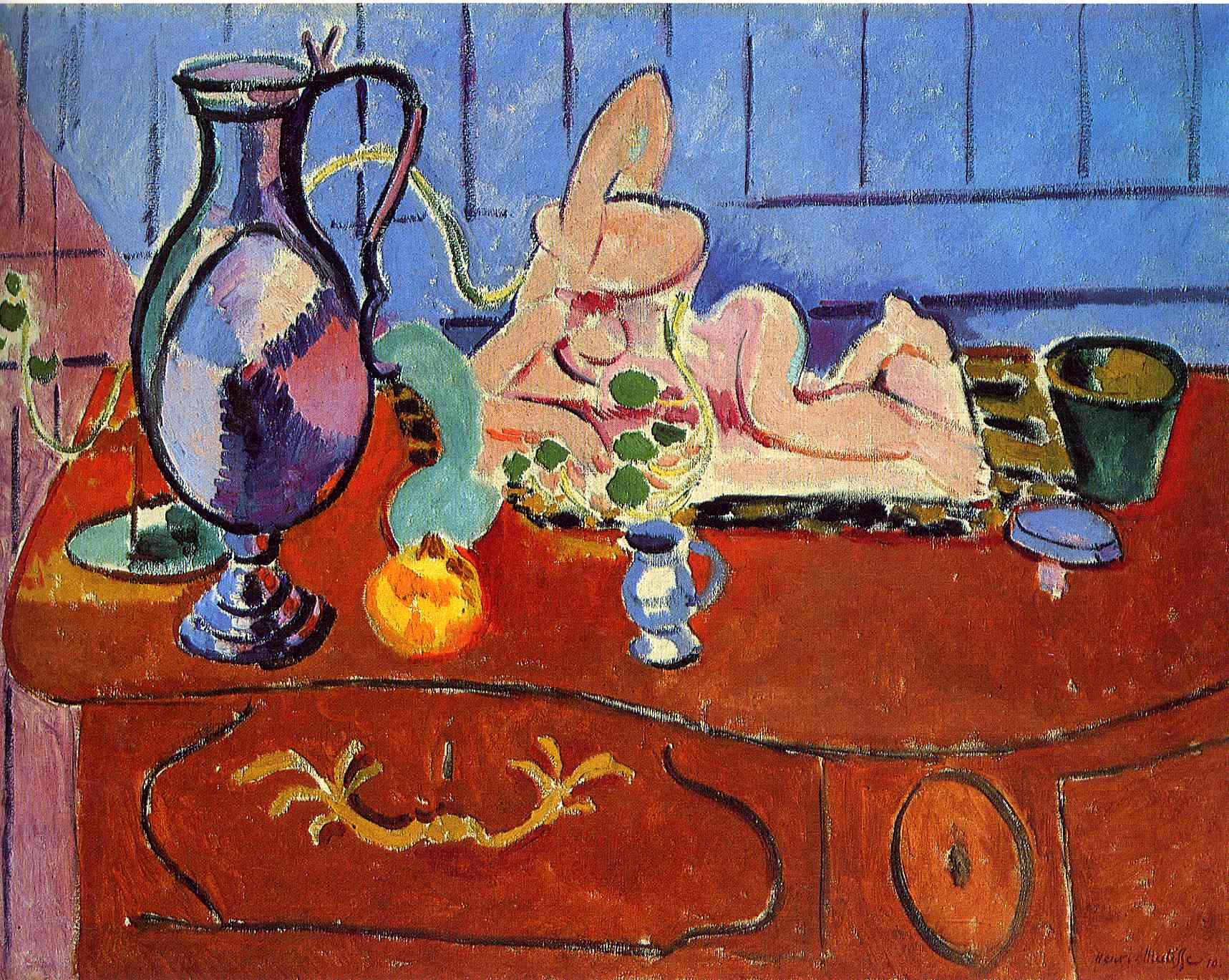 Still Life with a Pewter Jug and Pink Statuette (1910) Henri Matisse tablo - Dekolata