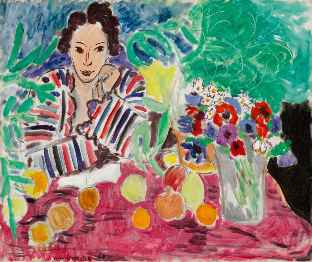 Striped Robe, Fruit, and Anemones (1940) Henri Matisse tablo - Dekolata