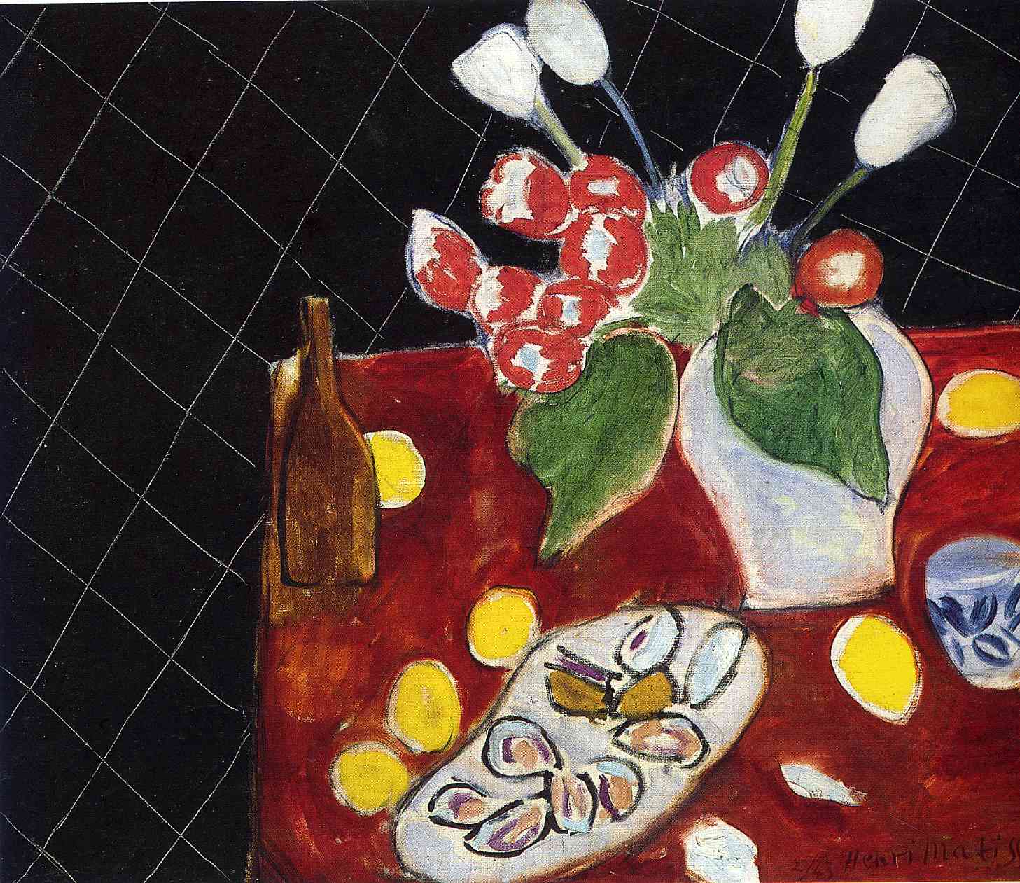 Tulips and oysters on a black background (1943) Henri Matisse tablo - Dekolata