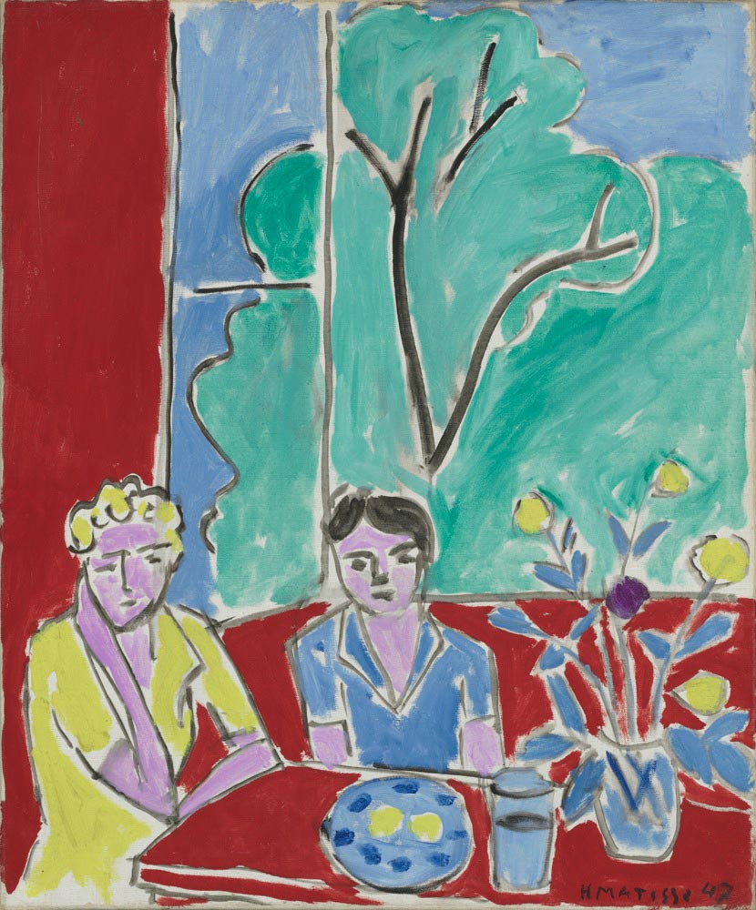 Two Girls, Red and Green Background (1947) – Henri Matisse Tablo