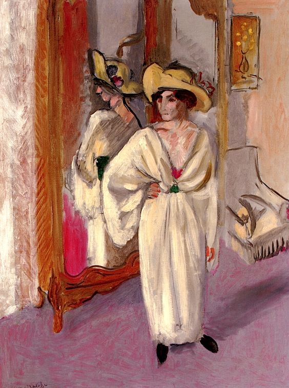 Woman in White in Front of a Mirror (1918) Henri Matisse tablo - Dekolata
