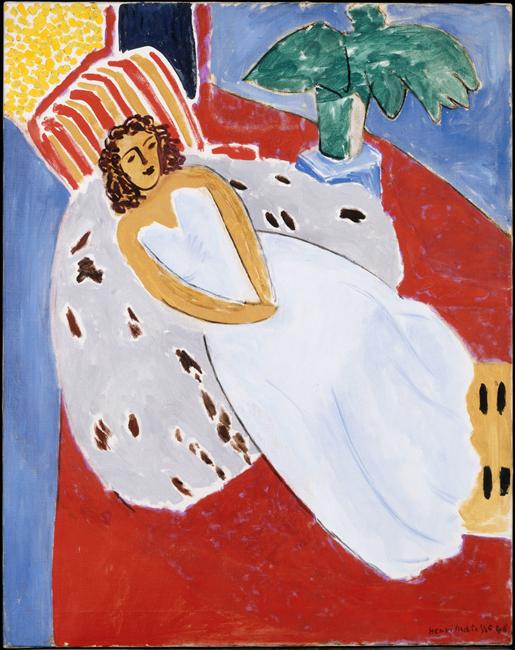Young Woman in White, Red Background (1946) Henri Matisse tablo - Dekolata