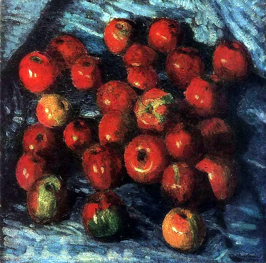Red Apples on Blue Tablecloth (1920) Igor Grabar tablo - Dekolata