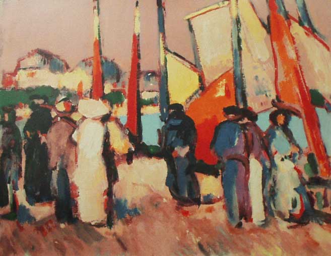 People and Sails at Royan (1910) John Duncan Fergusson tablo - Dekolata