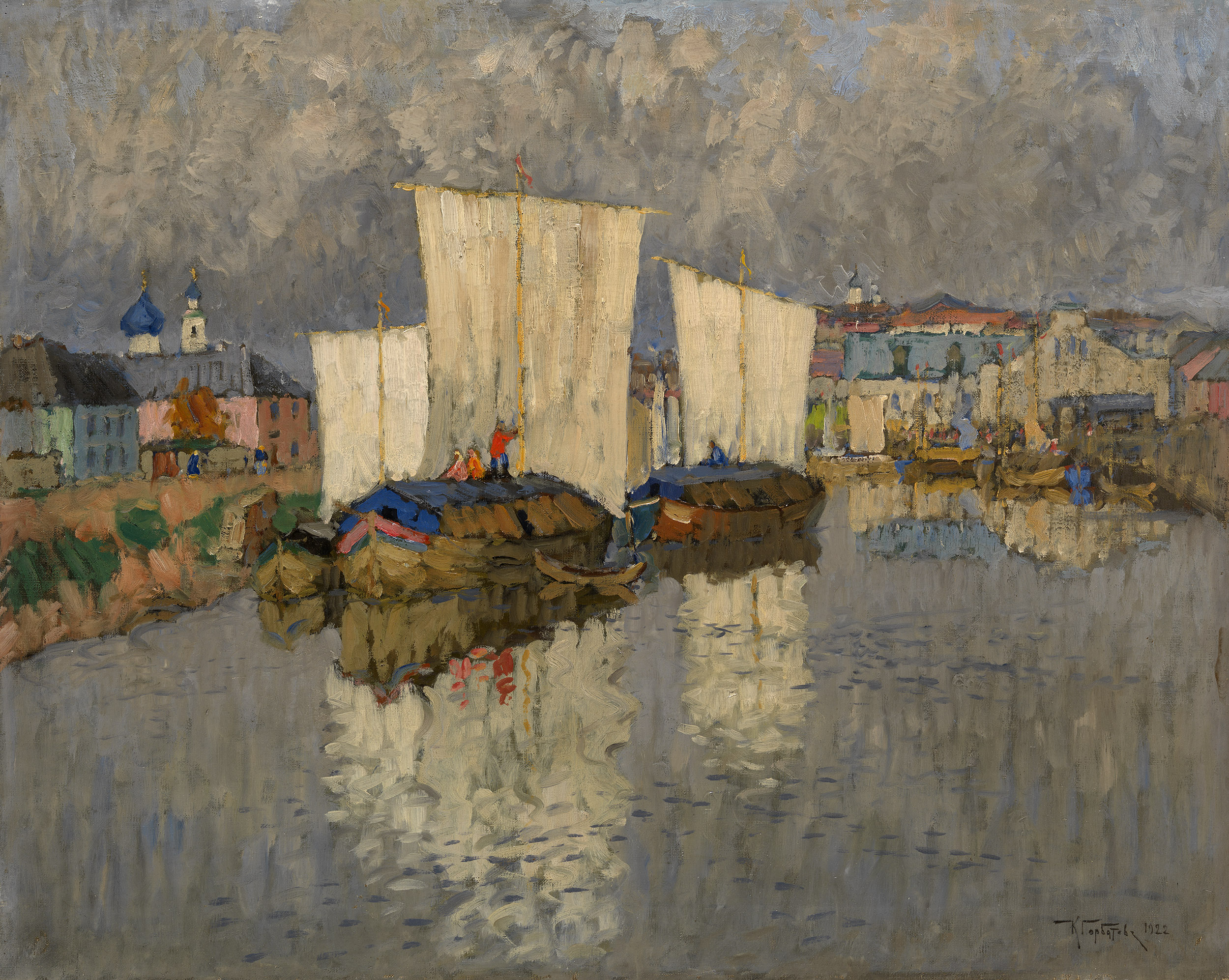 Boats by the River Bank Konstantin Gorbatov tablo - Dekolata