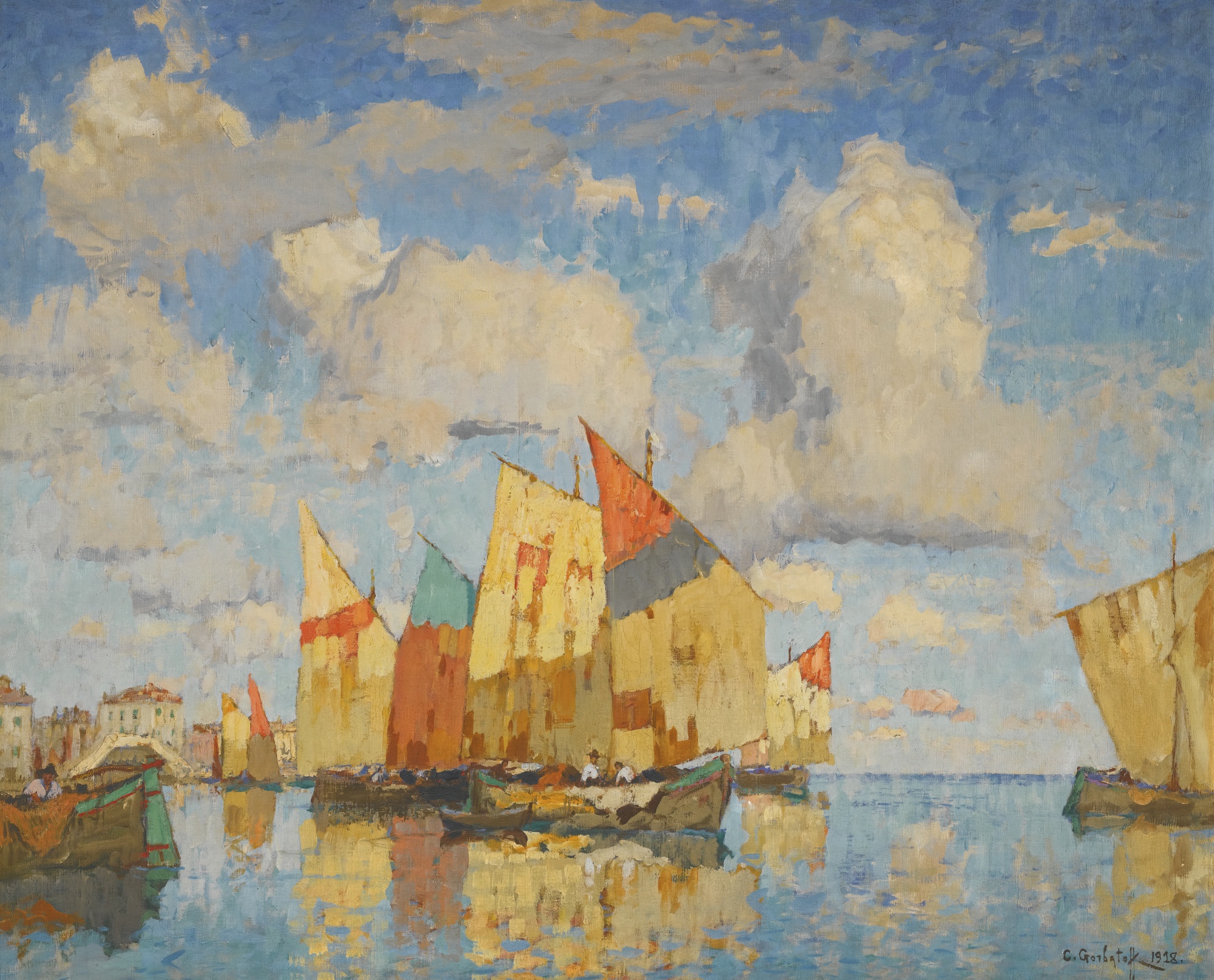 Boats in a harbour (1928) – Konstantin Gorbatov Tablo