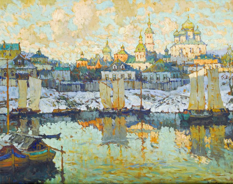Harbor View at Sunset (1919) Konstantin Gorbatov tablo - Dekolata