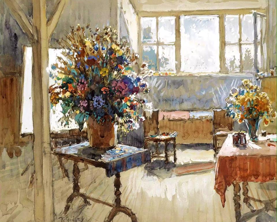 Interior with a Bouquet of Summer Flowers (1941) Konstantin Gorbatov tablo - Dekolata