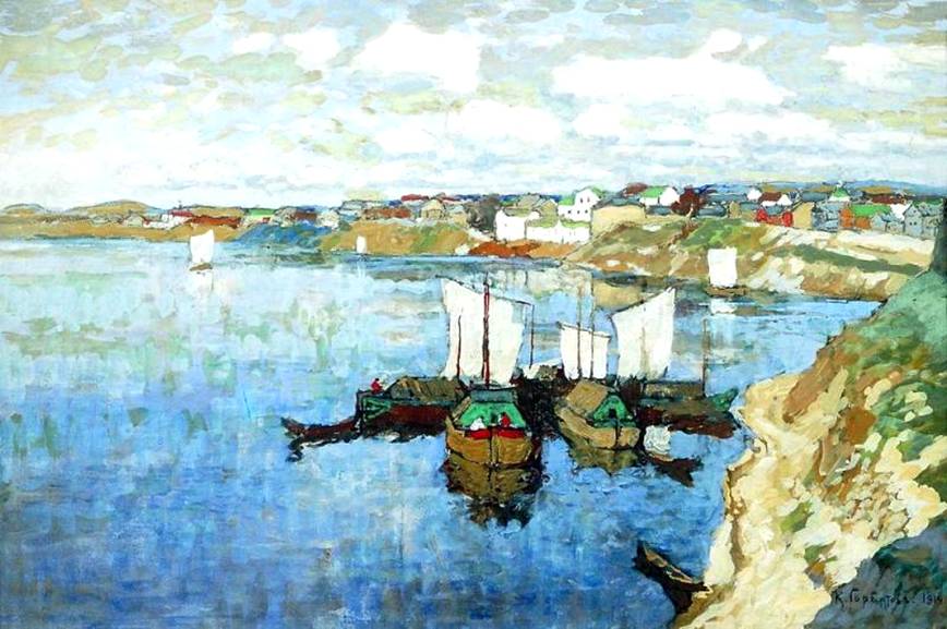 Pscov City. on the River Velikaya (1914) Konstantin Gorbatov tablo - Dekolata