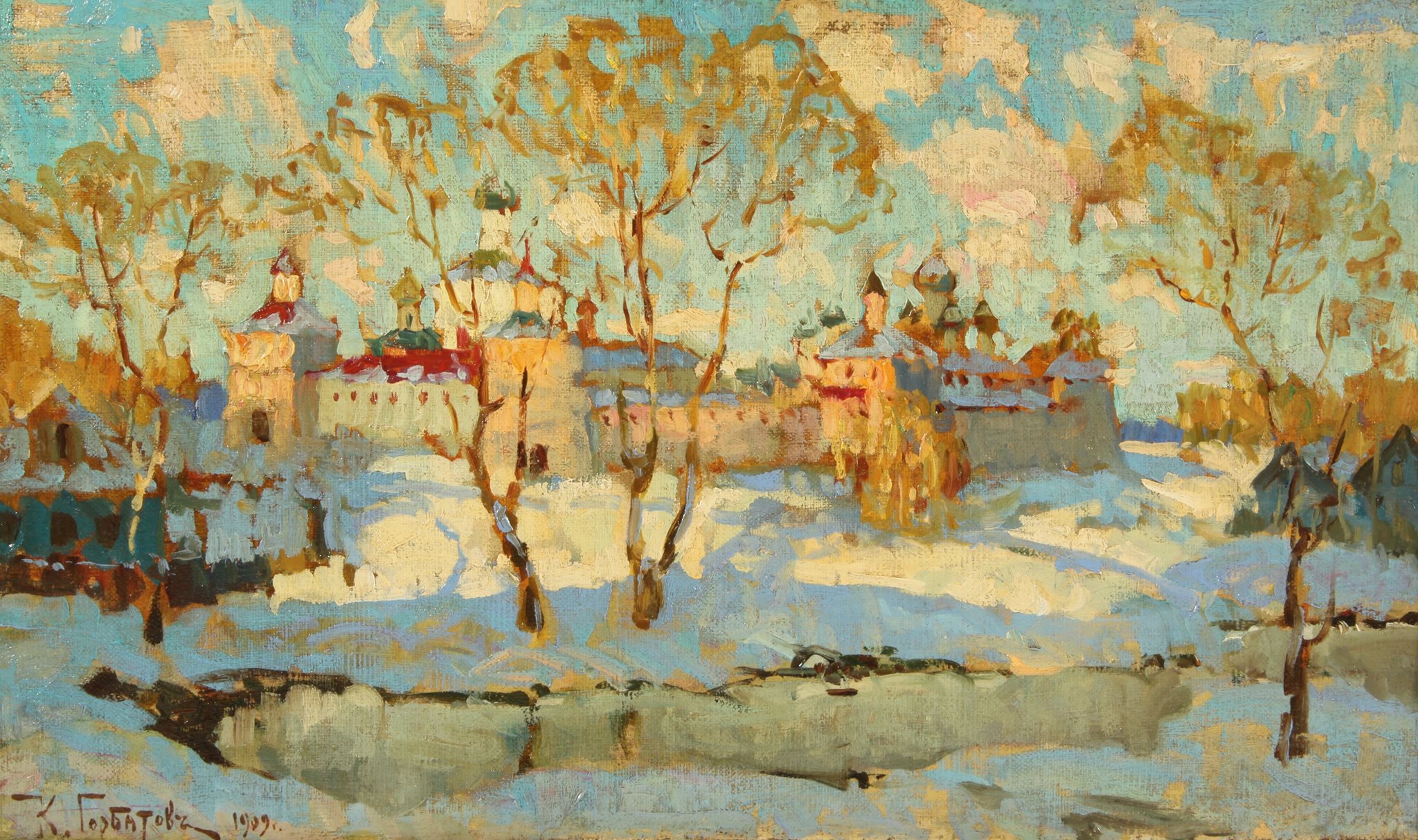 Russian Monastery in Winter (1909) Konstantin Gorbatov tablo - Dekolata