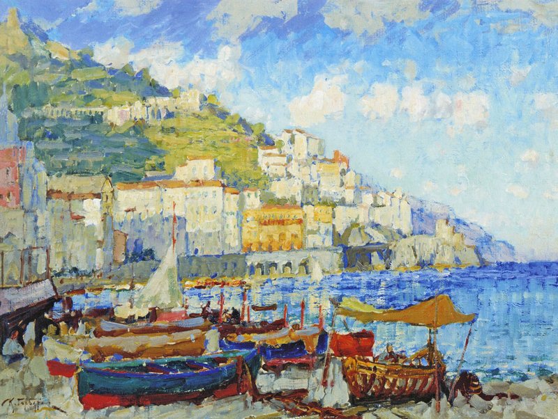 Sailboats in the Harbor (1915) Konstantin Gorbatov tablo - Dekolata