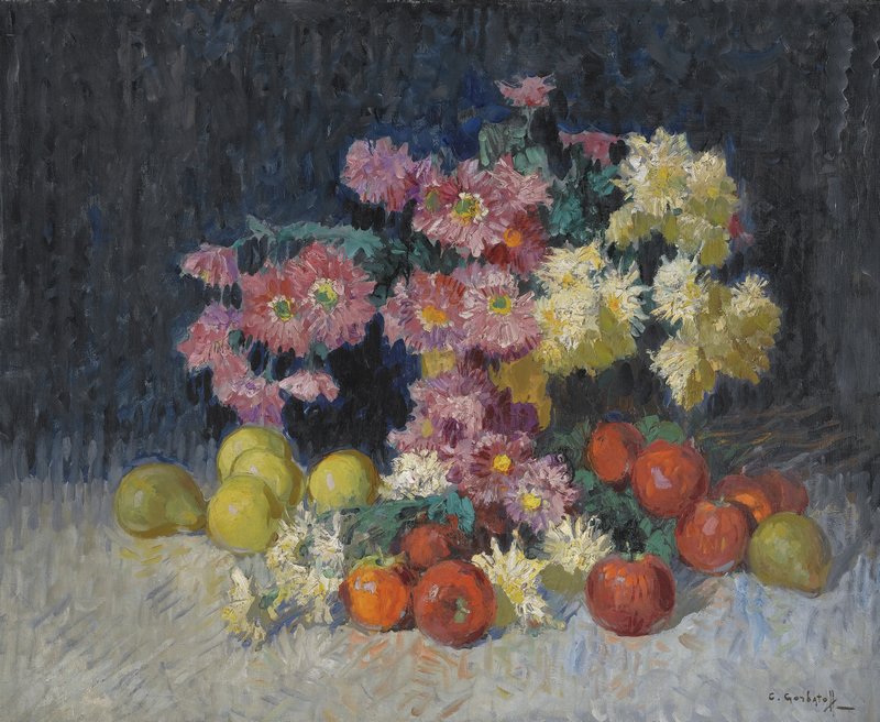 Still Life with Flowers and Fruit – Konstantin Gorbatov Tablo