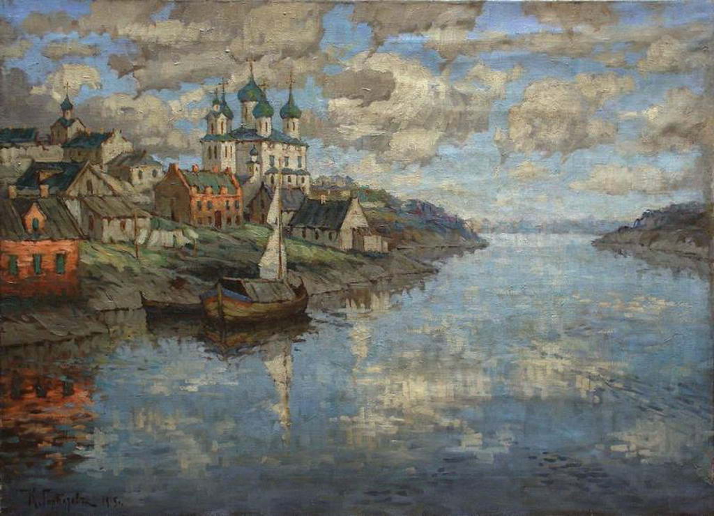 View from a River on Old Town (1915) – Konstantin Gorbatov Tablo