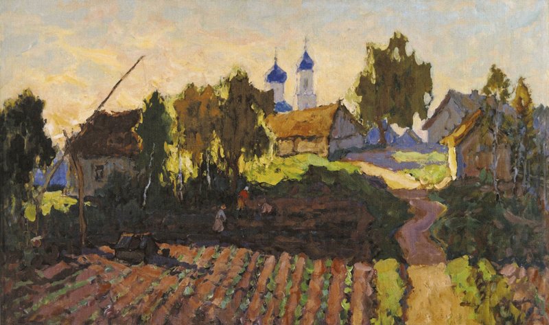 Village Landscape with Field and Church Konstantin Gorbatov tablo - Dekolata