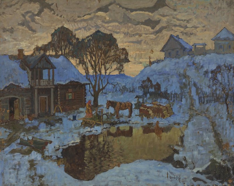 Village. Winter Twilight Konstantin Gorbatov tablo - Dekolata