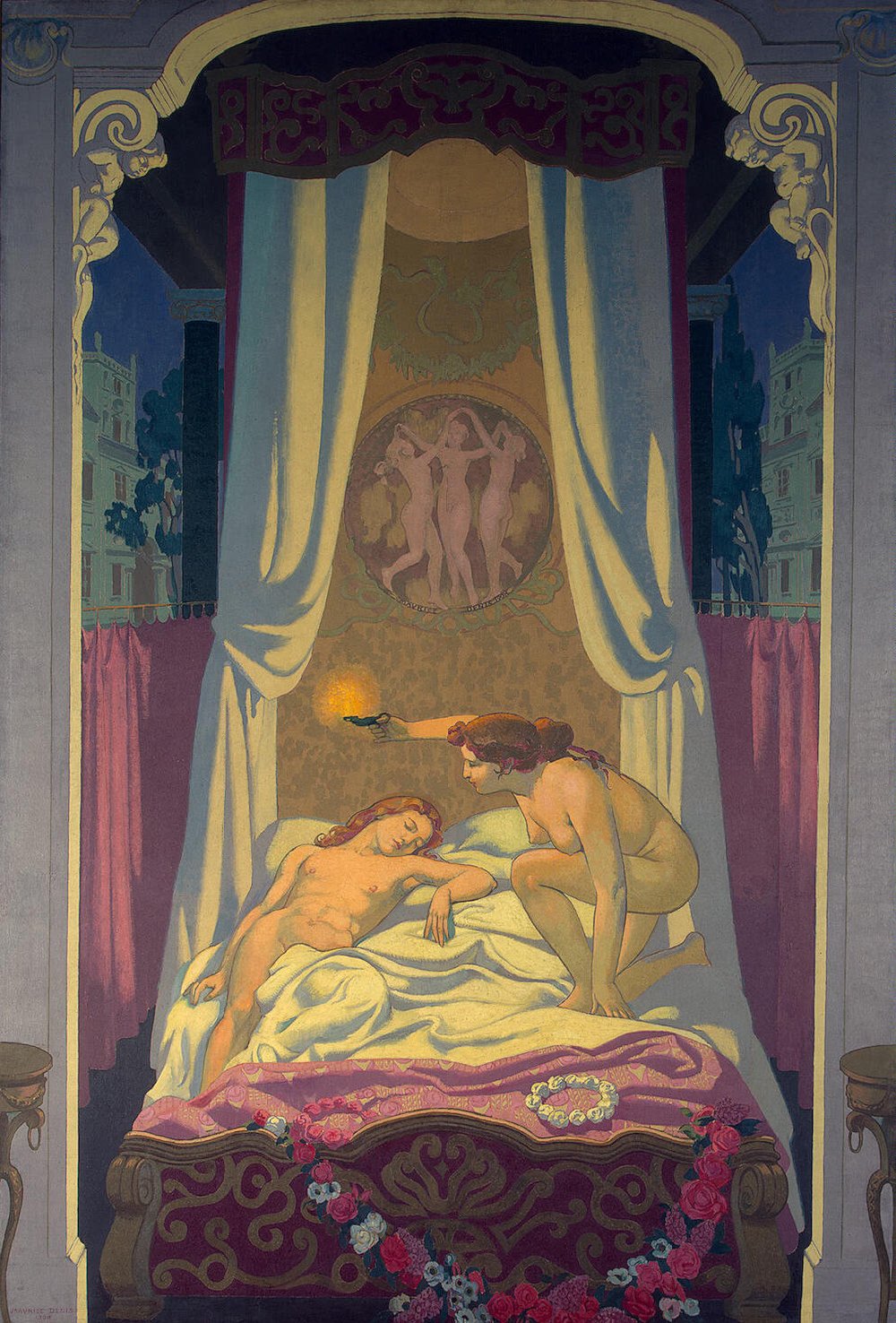 The Story of Psyche panel 3. Psyche Discovers that Her Mysterious Lover is Eros (1908) Maurice Denis tablo - Dekolata