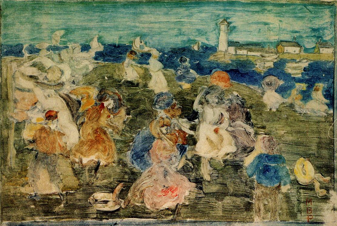 Beach Scene with Lighthouse (also known as Children at the Seashore) (1900) Maurice Prendergast tablo - Dekolata