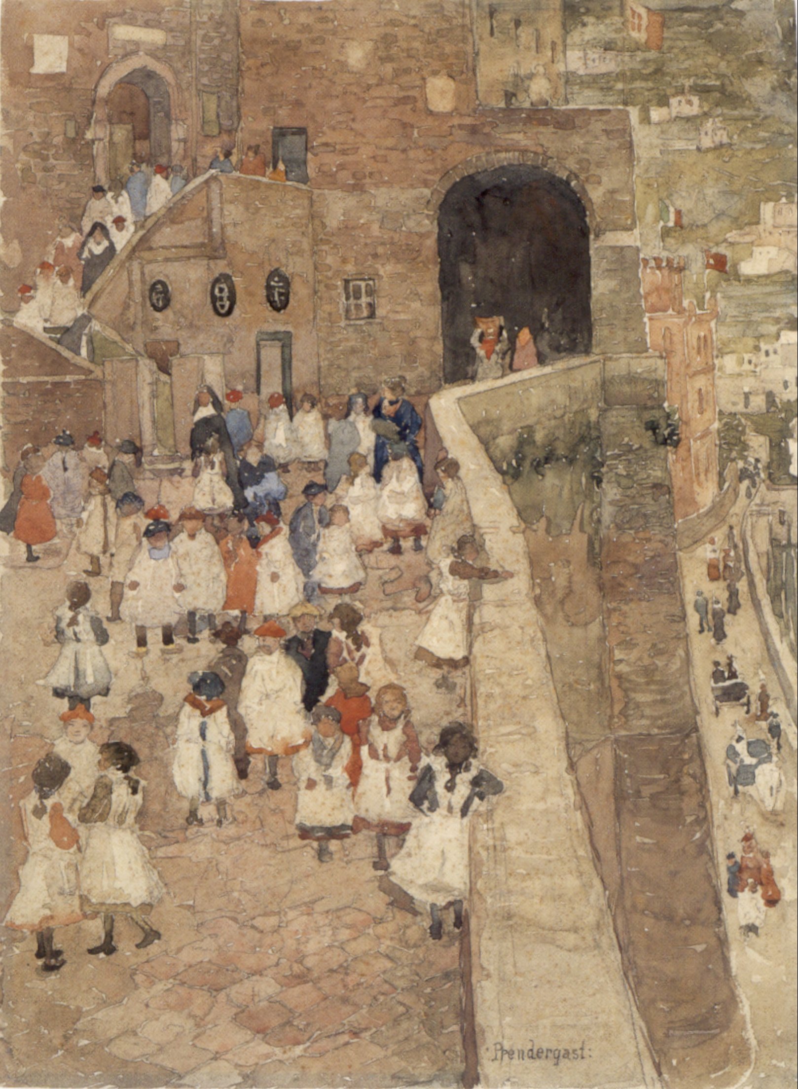 Courtyard Scene, Siena (1898) – Maurice Prendergast Tablo