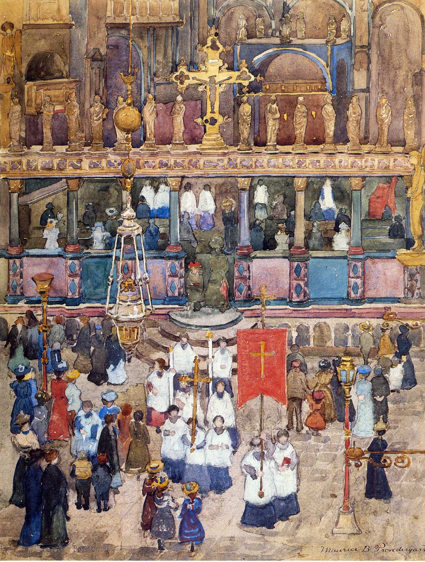 Easter Procession, St. Mark's (1898) Maurice Prendergast tablo - Dekolata
