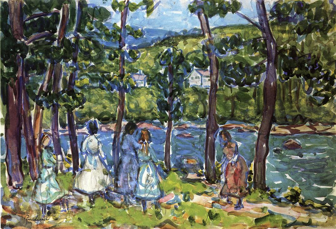 Girls on the Riverbank (1910) Maurice Prendergast tablo - Dekolata