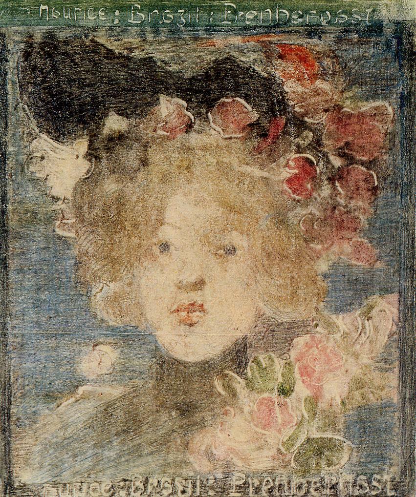 Head of a Girl (with Roses) (1898) Maurice Prendergast tablo - Dekolata