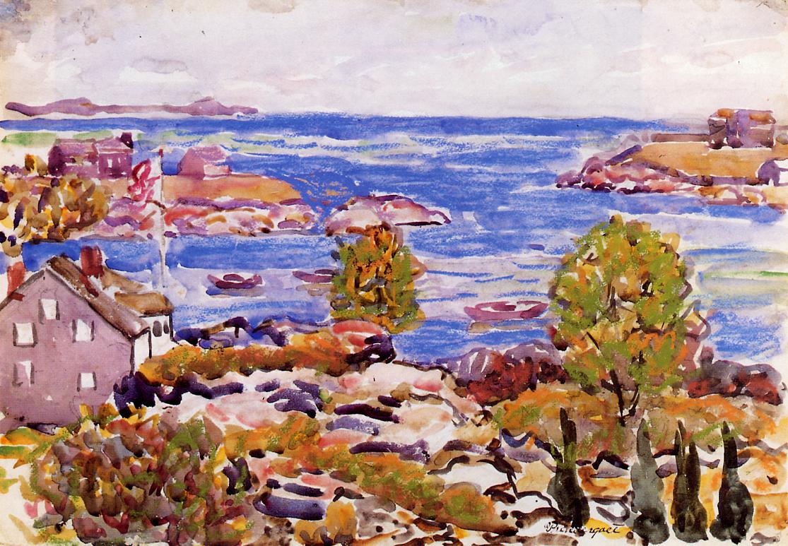 House with Flag in the Cove (1910) – Maurice Prendergast Tablo