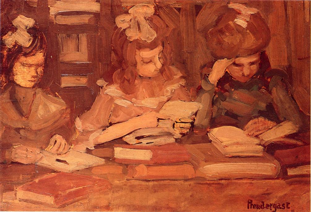 In the Library (also known as Three School Girls) (1902) Maurice Prendergast tablo - Dekolata