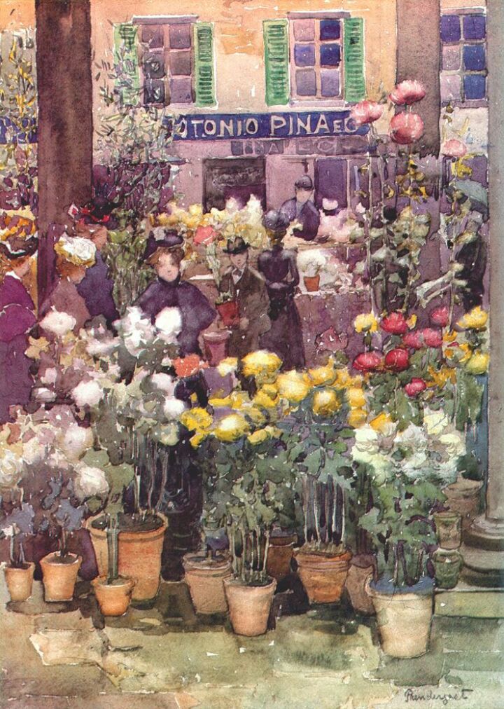 Italian flower market (1898) – Maurice Prendergast Tablo