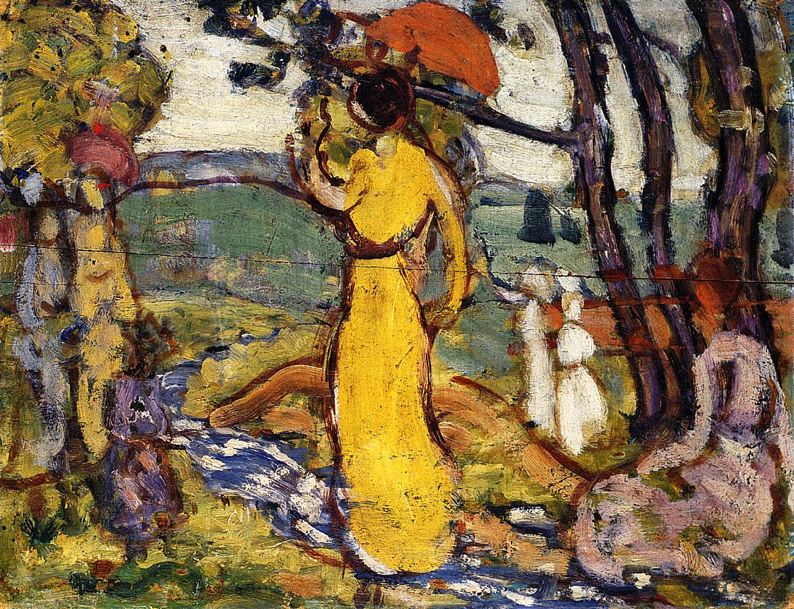 Lady in Yellow Dress in the Park (also known as A Lady in Yellow in the Park) (1914) Maurice Prendergast tablo - Dekolata