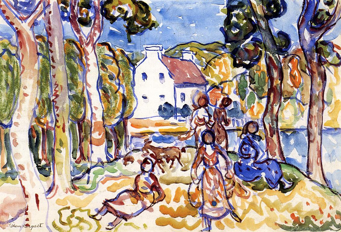 Landscape with Figures and Goat (1916) Maurice Prendergast tablo - Dekolata