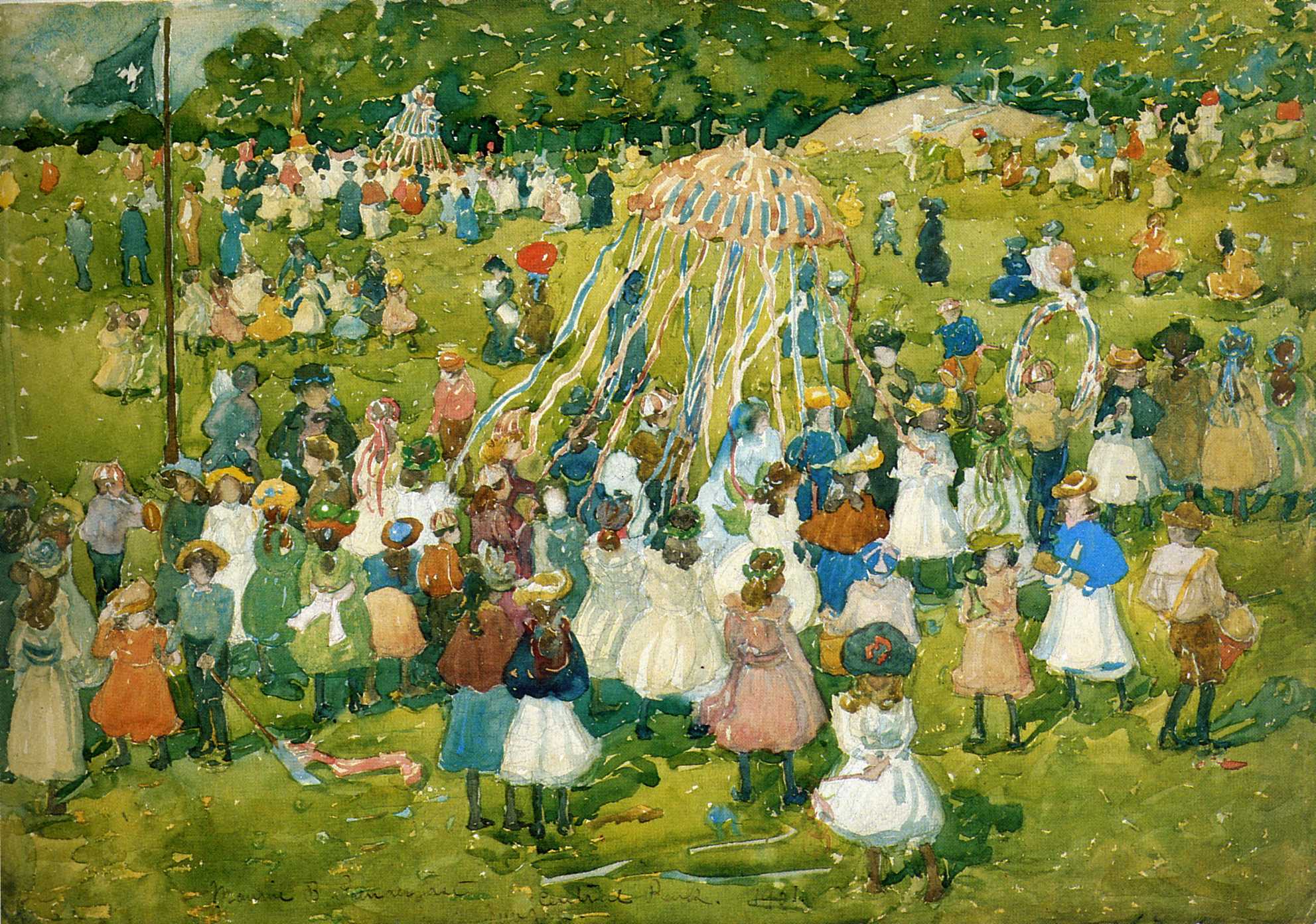 May Day, Central Park (1901) Maurice Prendergast tablo - Dekolata