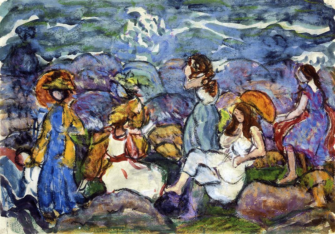 On the Rocks, North Shore (1916) Maurice Prendergast tablo - Dekolata