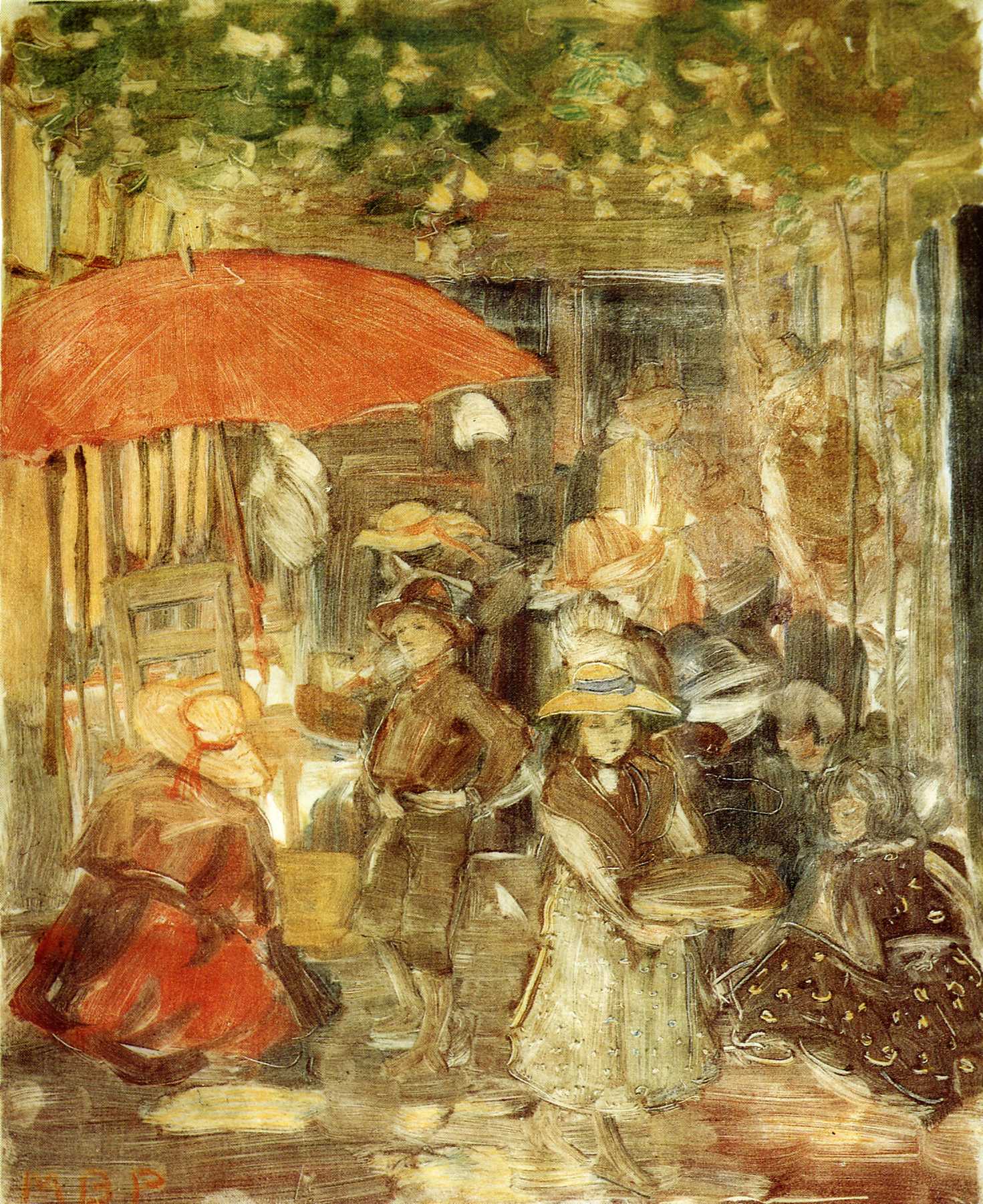 Picnic with Red Umbrella (1898) – Maurice Prendergast Tablo