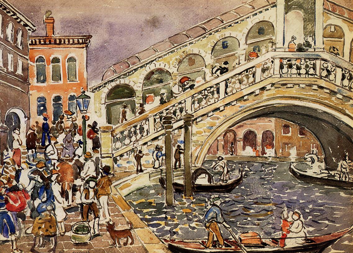 Rialto Bridge (also known as The Rialto Bridge, Venice) (1911) Maurice Prendergast tablo - Dekolata