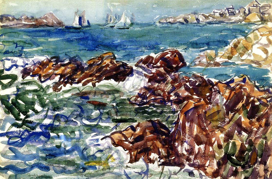Rocky Cove with Village (1907) Maurice Prendergast tablo - Dekolata