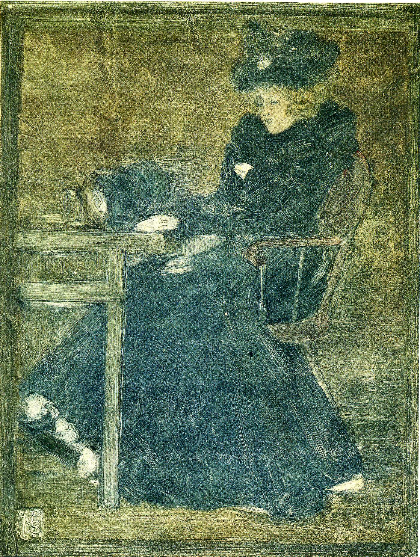 Seated Woman in Blue (also known as At the Cafe) (1900) Maurice Prendergast tablo - Dekolata