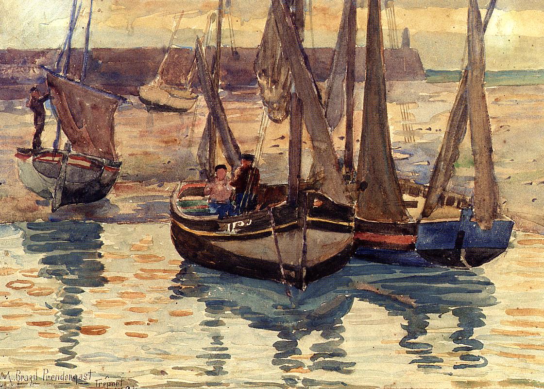 Small Fishing Boats, Treport, France (1894) Maurice Prendergast tablo - Dekolata